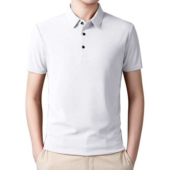 Caqnni Mens Polo Shirts Short Sleeve Regular Fit Fashion Designed Shirt (L,Z02-White)