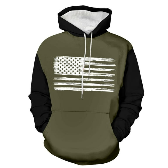 Caqnni Mens Pullover Hoodie Solid Color Sweatshirt for Men, Plush Pullover American Flag Hooded Sweatshirts for Men, Soft Cotton-Blend Casual Hoodies (3XL,AG)