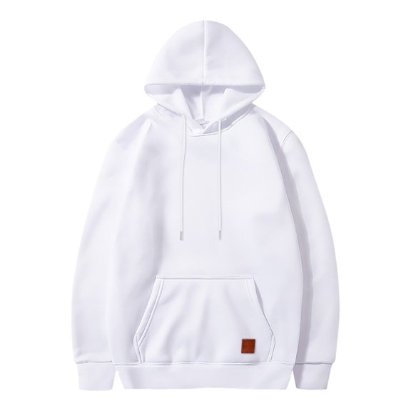 Caqnni Mens PulloverHoodies Pullover Solid Color Sweatshirts Casual Drawstring Tops with Pocket for Fall and Winter (XL,White)