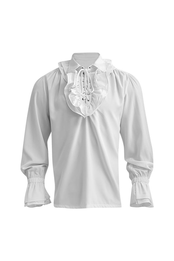 Mens Shirt Renaissance Men Top 2024 Drama Stage Blouses Tops Vintage Performances Clothing Shirts Prince's Shirt Role-Playing (White,L)