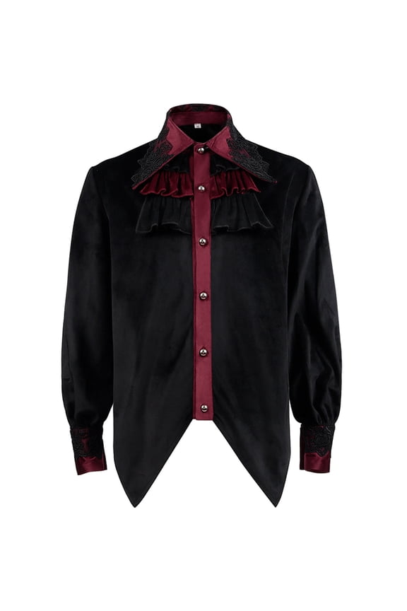 Mens Shirt Ruffle Shirt Poet Shirt 2024 Drama Stage Blouses Tops Vintage Performances Clothing Shirts (Black,M)