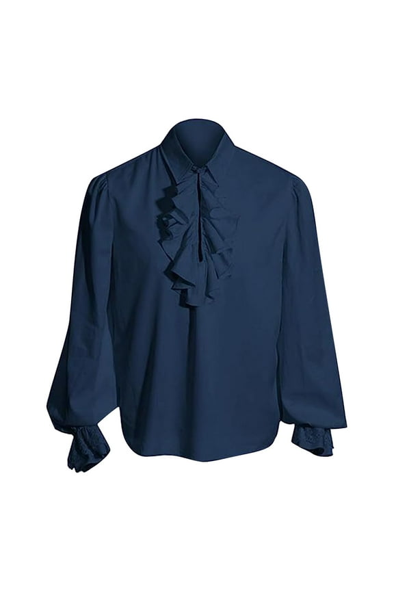 Mens Shirt Vintage Long Sleeve Blouse Ruffled Tops 2024 Drama Stage Blouses Tops Prince's Shirt Role-Playing Stage peformence (Blue,M)