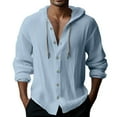 thumbnail image 1 of Caqnni Mens Shirts Button Down Long Sleeve Linen Shirts Summer Casual Cotton Spread Collar Beach Shirts (Blue,3XL), 1 of 5