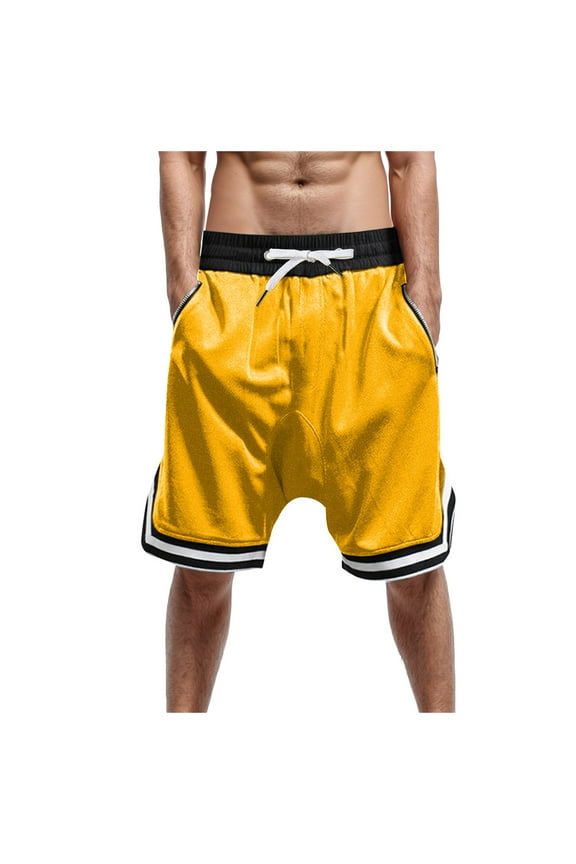 Men's Athletic Shorts Mesh Workout Gym Activewear Basketball Shorts With Pockets Sports Gym Basketball Casual Shorts Summer Beach Shorts (M,Yellow)