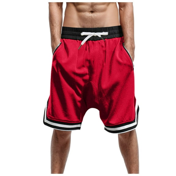 Caqnni Mens Shorts,Men's Casual Stylish and Comfortable Elastic Waistband Drawstring Breathable Sports Gym Basketball Casual Shorts Summer Beach Shorts (M,Red)