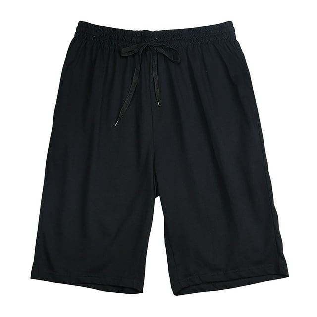 Caqnni Mens Shorts Casual Drawstring Pockets Elastic Waist(Black,L)