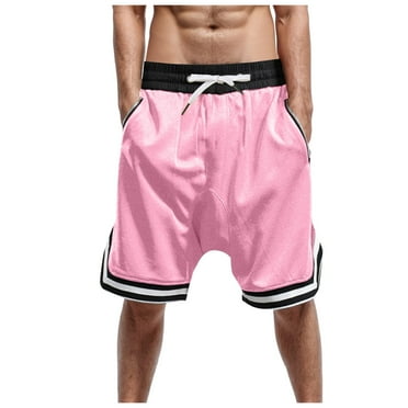 Caqnni Mens Shorts,Men's Casual Stylish and Comfortable Elastic Waistband Drawstring Breathable Sports Gym Basketball Casual Shorts Summer Beach Shorts (XXL,Pink)