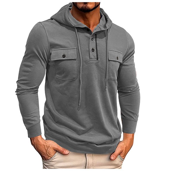 Caqnni Mens Slim Fit Lightweight Long Sleeve Hoodie with Pockets Long Sleeve - Hooded Sweatshirt (M,Grey)