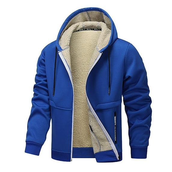 Caqnni Mens Slim Fit Lightweight Zip Up Hoodie Long Sleeve Full-Zip Hooded Sweatshirt Hood Jacket Coats Warm Fuzzy Winter Coats (XXL,Blue)