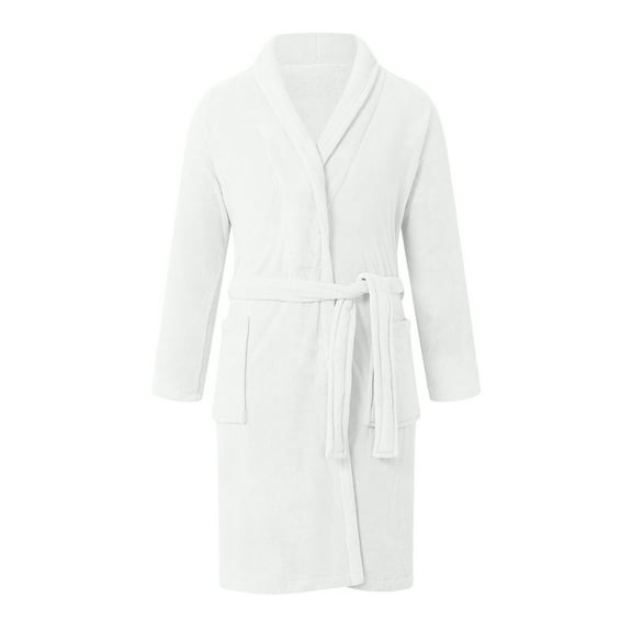 Caqnni Mens Soft Robe Plush Fluffy Fleece Bathrobe for Men Long Sherpa Spa Robe with Shawl Collar Bathrobe Sleepwear (A020-White,One Size)