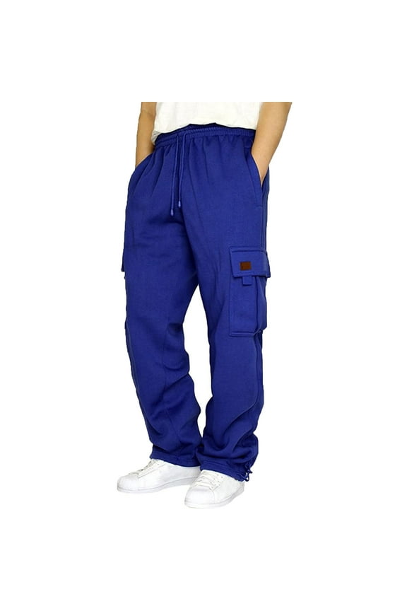 Mens Split Hem Cargo Pants Open Bottom Baggy Elastic Waist Straight Leg Drawstring Athletic Sport Sweat Jogger Pants (A6-Blue,XXL)