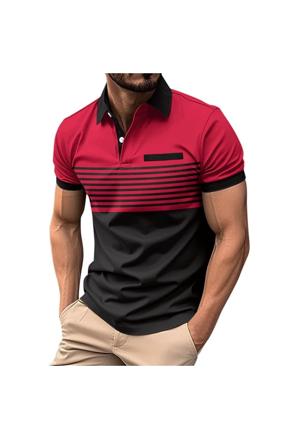 Men's Polo Shirts Short Sleeve Cotton Blend Casual Collared Polo Shirt Business Classic Fit (3XL,Z06-Red)