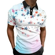 Caqnni Mens Summer Print T Shirt Turn Collar Short Sleeve Tops T Shirt Men's Polo Shirts(Blue,S)