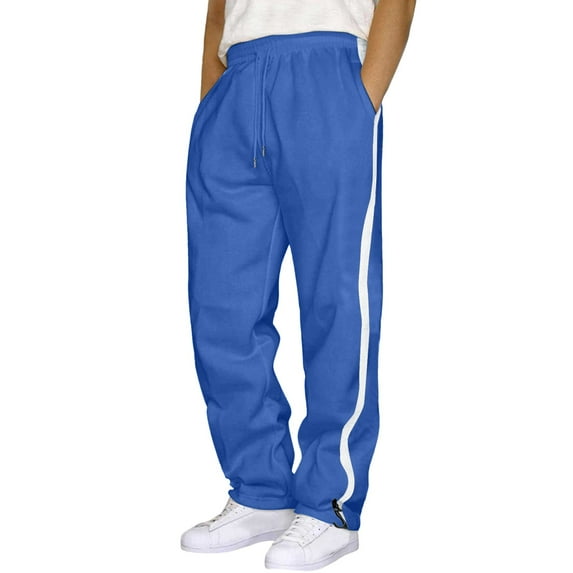 Caqnni Mens Sweatpants Fabric Athletic Pants with pockets Lounge Open Bottom Casual Pants Fleece SweatPants for Men (Z06-Blue,XXL)