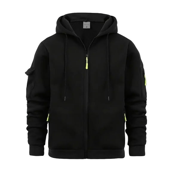 Caqnni Mens Sweatshirt Full Zip Up Hoodie, Lightweight Athletic Zip Up Hoodies Hooded Jacket For Men Hooded Jacket (XXL,Black)