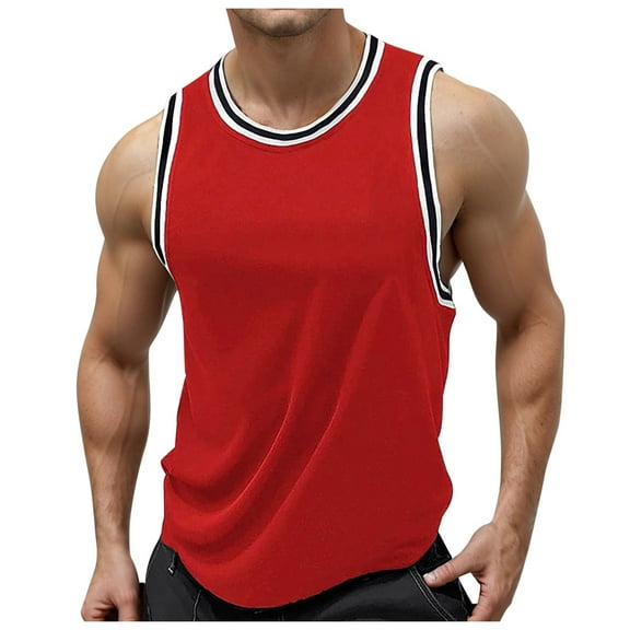 Caqnni Mens Tank Tops Big and Tall, Mens Workout Stringer Tank Tops Fitness Muscle Sleeveless Shirts Gym Training Bodybuilding Vest(Red,L)