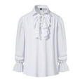 thumbnail image 1 of Caqnni Mens Vintage Court Shirt Turn Down Collar Hem Shirt Ruffle Collar Button Down Tops Vintage Performances Clothing Shirts (White,XXL), 1 of 7