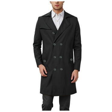 Caqnni Mens Wool Blend Pea Coat Jacket Double Breasted Dress Coat (Black,M)