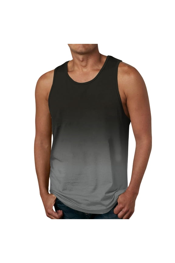 tank tops for men New Men's Gradient Tank Top Casual Sports Sleeveless Round Neck T-shirt Tank Top/shirt Blouses men tops casual (Grey,XL)