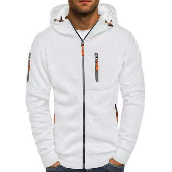 Caqnni Mens Zip up Hoodie Fabric Hooded Sweatshirt with Pockets Athletic Fleece Hoodies for Men (Z07-White,L)