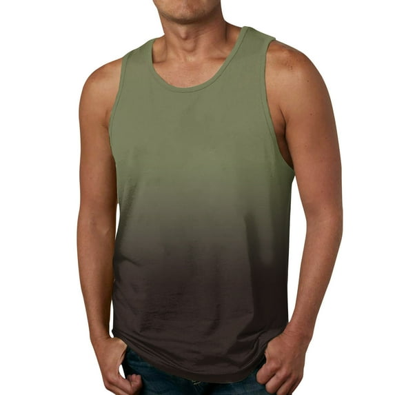 Caqnni Muscular fit Beach Tank Tops for Men Summer Fashion Sleeveless Gradient Color Muscle Basic T Shirts Casual Loose (AG,XL)