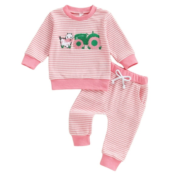 Caqnni Baby Girl Fall Clothes Long Sleeve Color Block Sweatshirt Tops Pants Set Cute Toddler Winter Outfit Toddler Gift 3 6 12 18 24 Months 2T 3T Outfits,6-12 Months