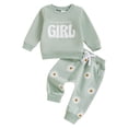 thumbnail image 1 of Caqnni Baby Girls Cow Letter Print Romper+Long Pants+Headband 2-3PCS Outfit Set Sleepwear Pajamas 3 6 9 12 18 24 Months 2T 3T(2-3 Years,Green), 1 of 7