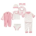 thumbnail image 1 of Caqnni Baby Girl Boy Clothes Set +Bib+Sock Set Tops+Hat+Pants Girl Boy Baby 8Pcs Outfits Boy Shoes+Romper Girl Boy for 0-3 Months Gifts Set, 1 of 7