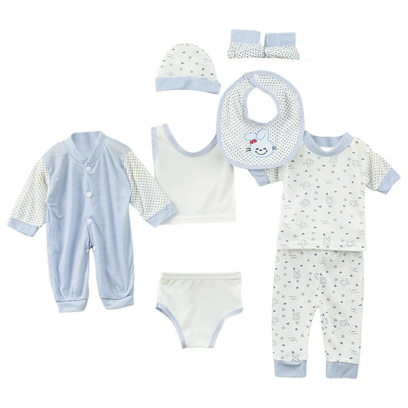 Caqnni Clothes & Accessories Set 8 Piece Baby Girl Boy Short Sleeve/Tank Tops+Long Pants+Romper+Bottom+Hat+Bib+Sock Shose Outfits Set for 0-3Months Gifts Set