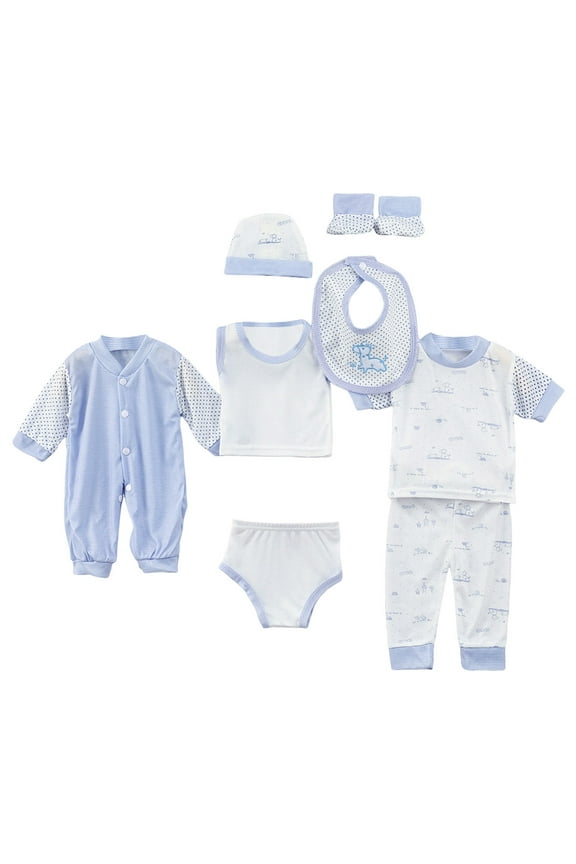 Preemie Baby Boy Girl Clothes Baby, 8-Piece Set ,-3 Months Layette Set 8PCS Tops+Hat+Pants Set Baby +Bib+Sock Outfits Boy Shose+Romper Gifts Layette Set