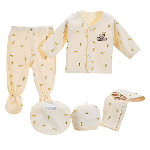 Caqnni 5PCS Preemie Baby Girl Boy s Cotton Striped Long Sleeve Jumper + Hats + Socks + Bib Outfits Summer Autumn Clothes Comfort Soft Gifts Layette Set