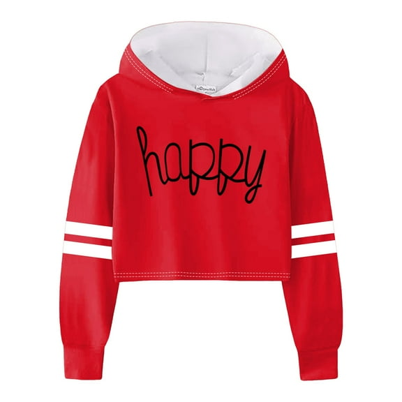 Caqnni Oversized Hoodies for Girl Letter Print Shirts Long Sleeve Drawstring Teen Girls Y2K Hooded Sweatshirts with Pocket (10-12 Years,Red)