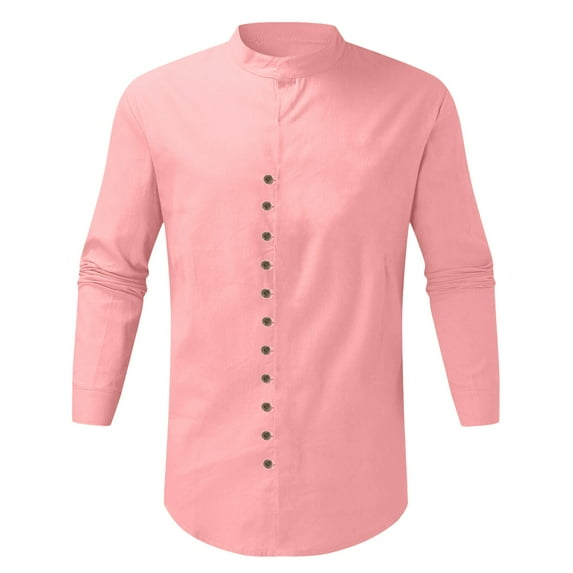 Caqnni Oxford Dress Shirts for Men Long Sleeve Casual Button Down Shirts Oxford Shirts for Men Dress Shirts with Pocket (Pink,XXL)