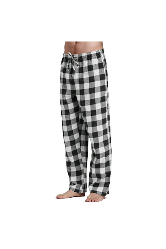 Men's Plaid Pajama Pants | Fleeced Flanned Sleep Home Loungewear Bottom with Drawstring Pockets Lounge Pantss(Available In Big & Tall) (A18-Black,L)