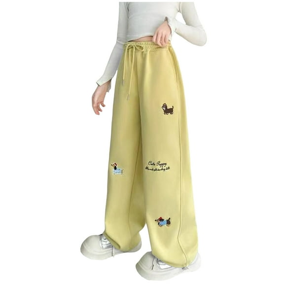 Caqnni Parachute Pants for Little Girls Baggy Cargo Pants Low Rise Y2K Track Pants Teen Girls Wide Leg Cargo Pant Streetwear Casual Baggy Wide Leg Denim Pants Baggy Jeans，Yellow，13-14 Years