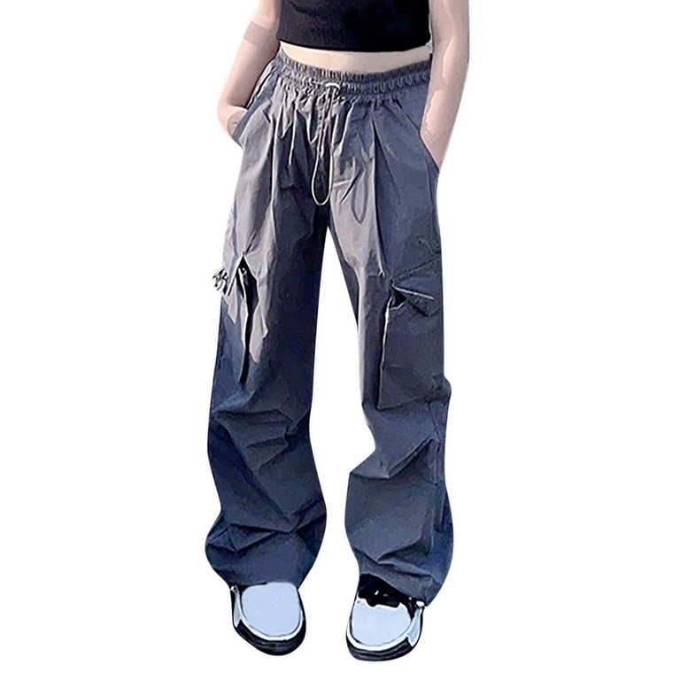 【HI FI FNK】Z Cargo Parachute Pants Caqnni Parachute Pants for Little Girls Baggy Cargo Pants