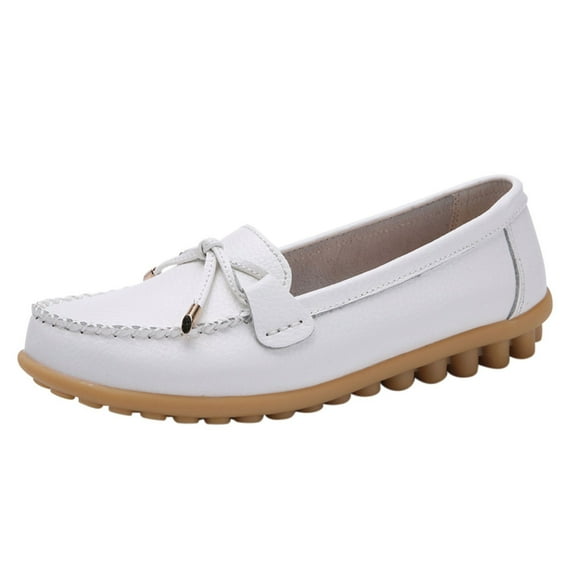 Caqnni Penny Loafers for Women Comfort Slip on Moccasin Shoes for Work, Causal Women's Loafers Flats Shoes (6,Z01-White)