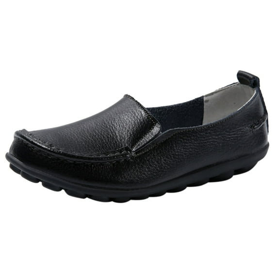 Caqnni Platform Loafers for Women Leather Loafers for Women Slip On Loafers Leather Office Shoes Flats Shoes Dress Shoes (Black,38)