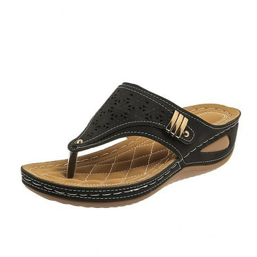 Caqnni Platform Sandals Women Slip on wedge Sandals, Slides Bohemia Sandals, Summer Open Toe Sandals for Women's Outdoor Camping Walking Beach Vacation (A04-Black,8)