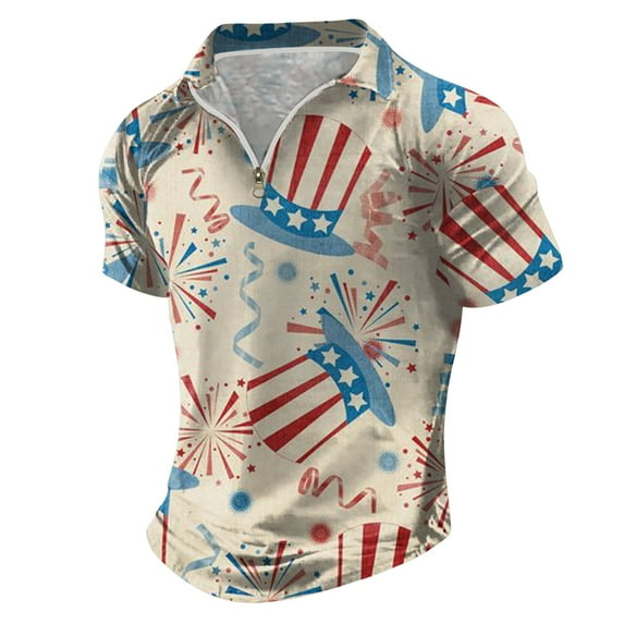 Caqnni Polo Shirts for Man, Mens American Falg Shirts Short Sleeve Performance Patriotic Shirt Funny Shirt, Shirts for Men, Men's Polo Shirts (Beige,XL)