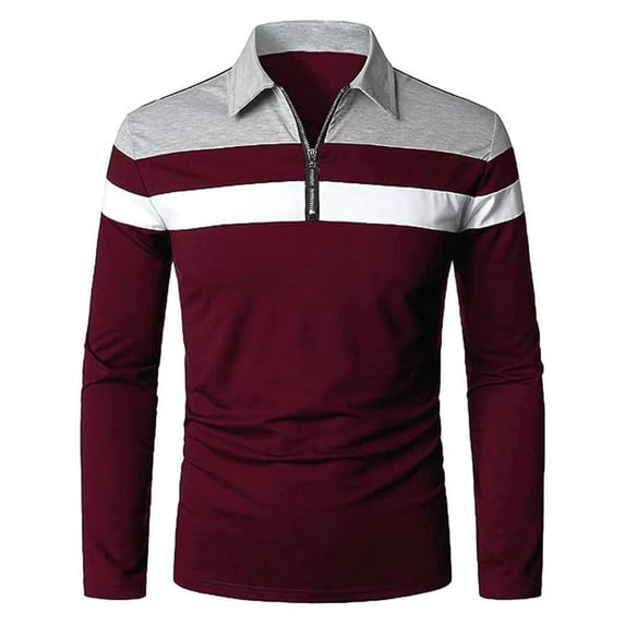 Caqnni Polo Shirts for Men Casual Slim Fit Knit Tops Long Sleeve Lapel Pocket Sweater 1/4 Button Down (Z01-,XL)