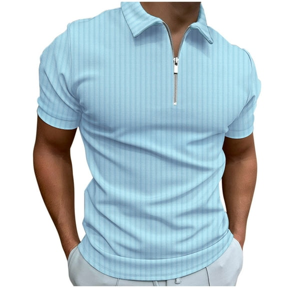 Caqnni Men's Loose Fit Midweight Short-Sleeve Pocket Polo K570(Light Blue,M)