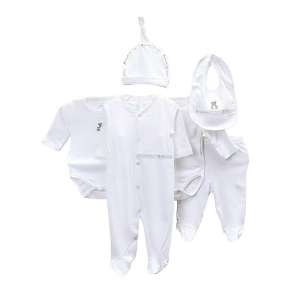 Caqnni 8PCS Layette Sets 0-3M Baby Boys Girls Cotton Romper Tops Hat Pants Bib Sock Shose Suit Outfit Sets One Size Clothes Set to 0-3M Gifts Layette Set