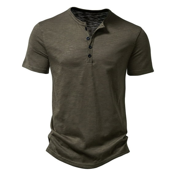 Caqnni Short Sleeve Henley Shirt Mens Cotton Three Button (Green,M)