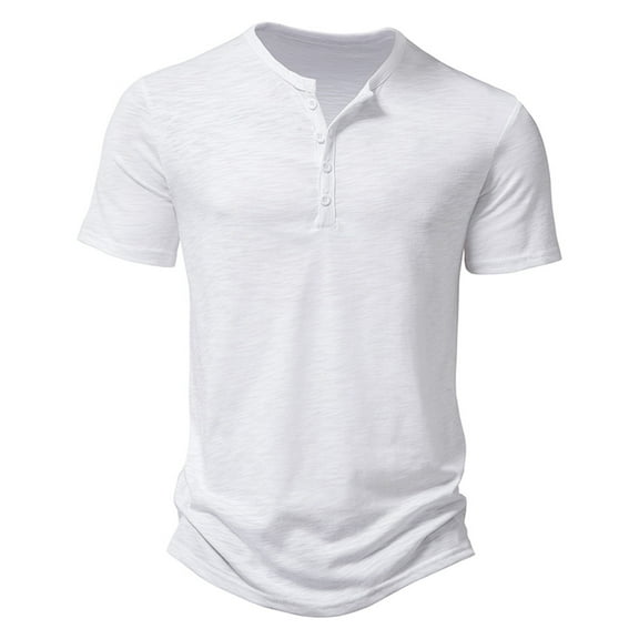 Caqnni Short Sleeve Henley Shirt Mens Cotton Three Button (White,S)