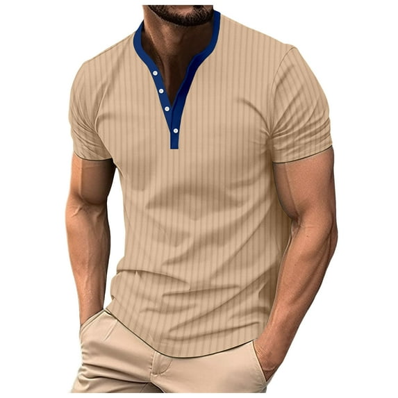 Caqnni Short Sleeve Henley Shirt for Men --Fitted Mens Henley Shirt--Gifts for Men (Khaki,M)