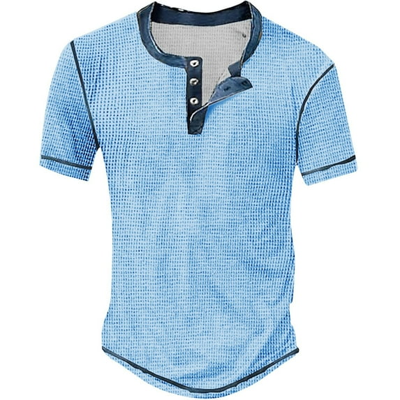 Caqnni Short Sleeve Henley Shirt for Men --Fitted Mens Henley Shirt--Gifts for Men (Light Blue,3XL)