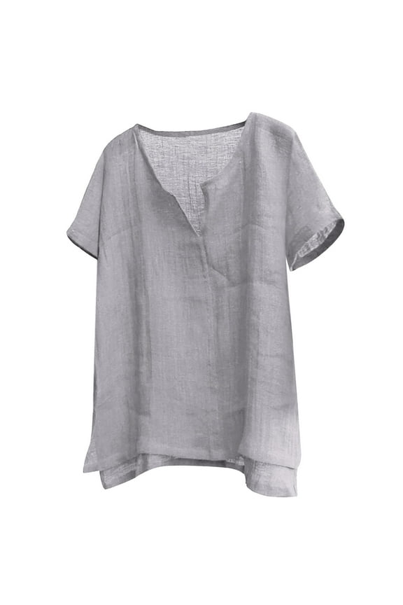 Short Sleeve Linen Shirts for Men Casual Button Down Hawaiian Shirt (Grey,3XL)