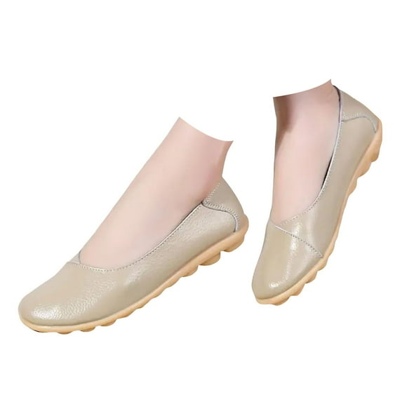 Caqnni Slip on Shoes Women Women Penny Loafer Casual Shoes Comfort Slip-on Flats for Driving (6.5,Beige)