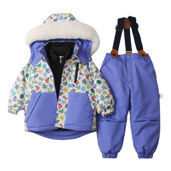 Caqnni 1-6Years Kids Snowsuit Girls Children Clothing Set 2Pcs Baby Winter Warm Down Jackets With Hooded Boys Thicken Jumpsuit Overalls Baby Girl Clothes (Z094-Blue,12-18 Months)